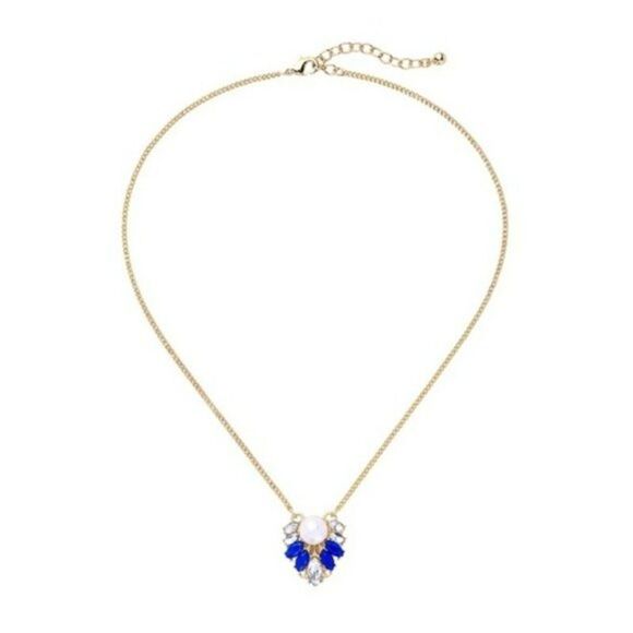 Blue Resin Rhinestone Pearl Minimalist Gold Pendant Necklace - Picture 1 of 9